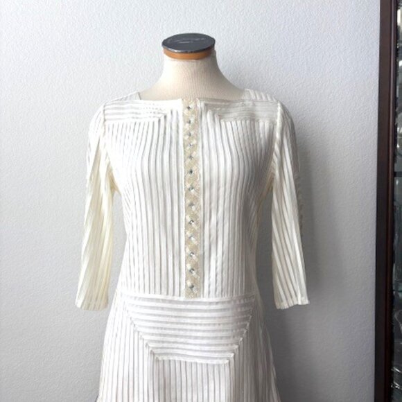 Obstinee by IKA Ivory Ribboned and Sequined Tunic Size 6 - Picture 6 of 11
